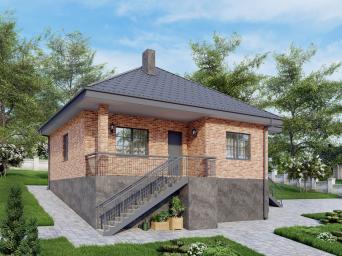 Одноэтажный дом с просторной гостиной и отделкой облицовочным кирпичом